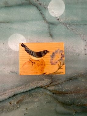 Vintage Hand-Painted Blue Bird Wooden Trinket Box